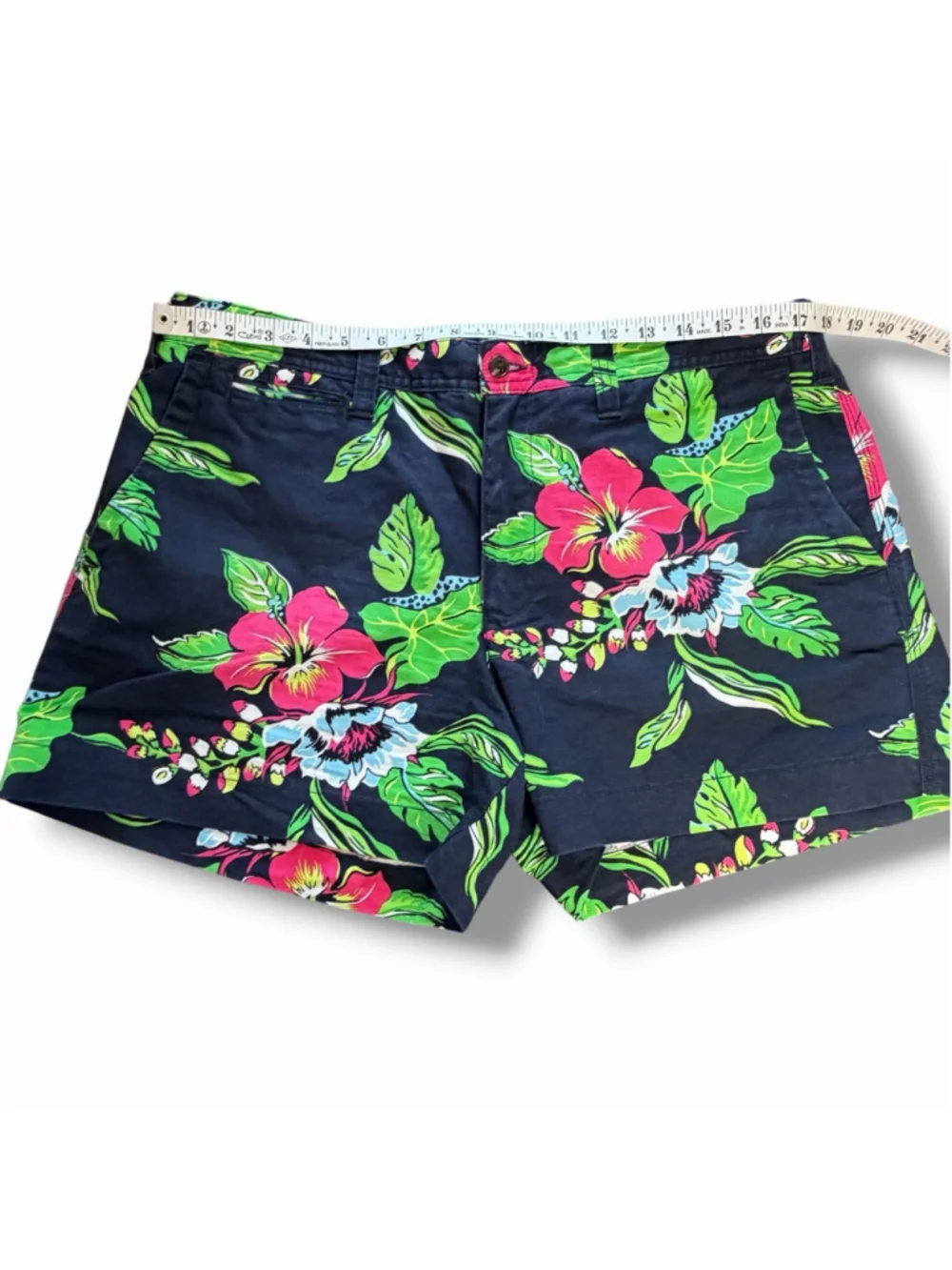 POLO RALPH LAUREN WOMENS SZ 14 BLUE MULTICOLOR FLORAL PRINT LINEN SHORTS